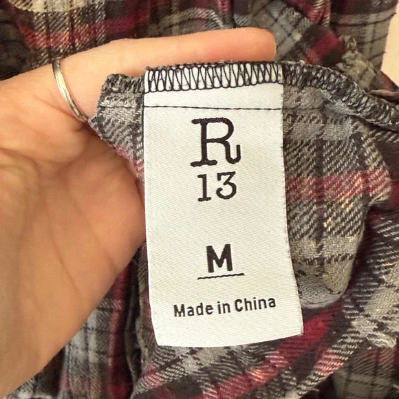 R13 Gothic Baby Doll Dress with Rings in Red/Blue Bleached Plaid M - Picture 9 of 10